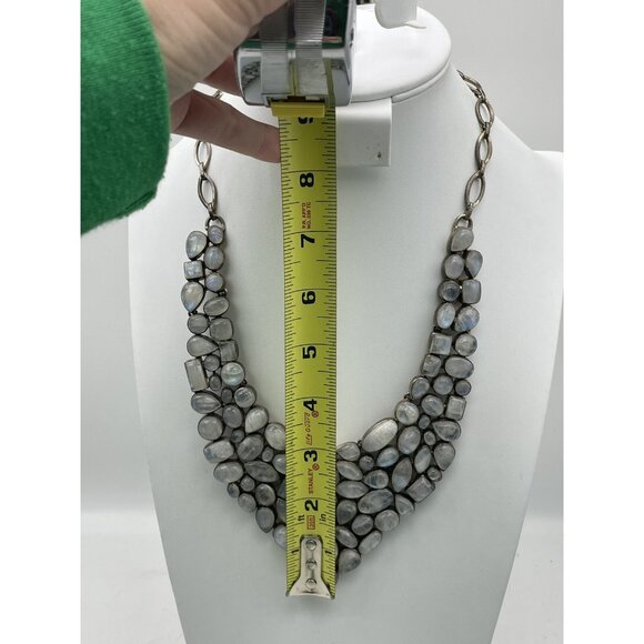 Vintage Signed 925 Moonstone Bib Necklace Statement Piece - Picture 9 of 16
